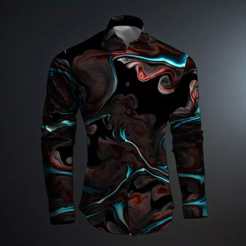 Geometryczna Color Block z nadrukiem 3D abstrakcyjna moda codzienna koszula męska impreza ulica wiosna lato klapa długi rękaw 13 kolorów Lar