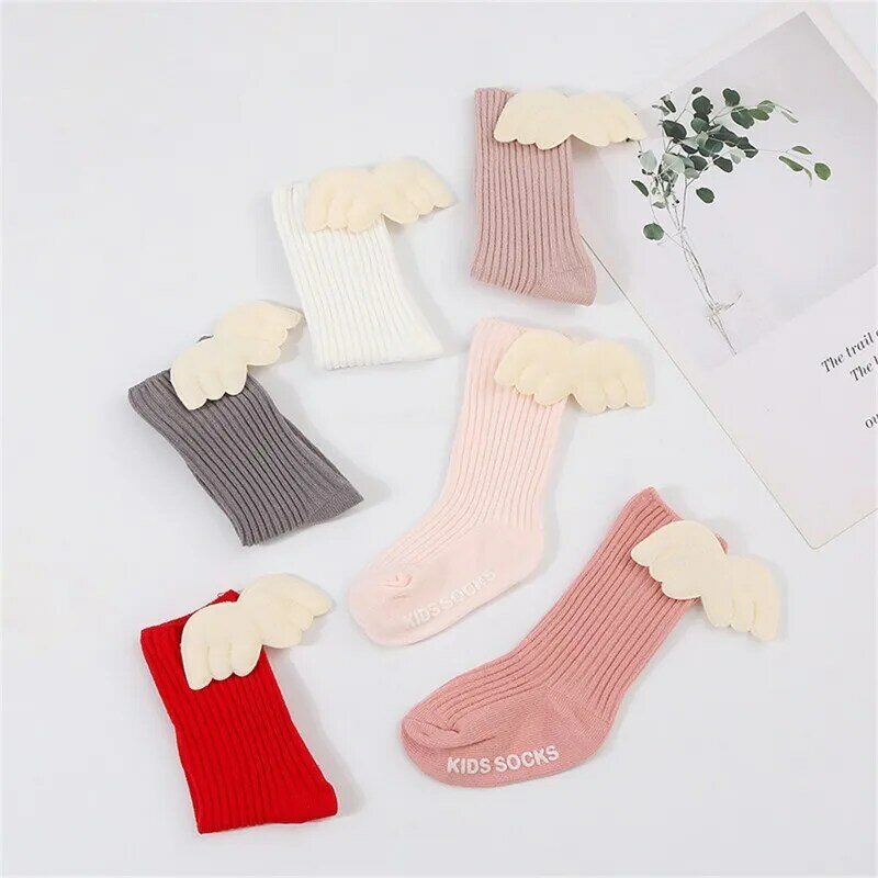 Fashion Newborn Toddler Baby Knee High Socks Angel Wings Letter Print Soft Long Stockings for Infants Socks Kids Boys Girls