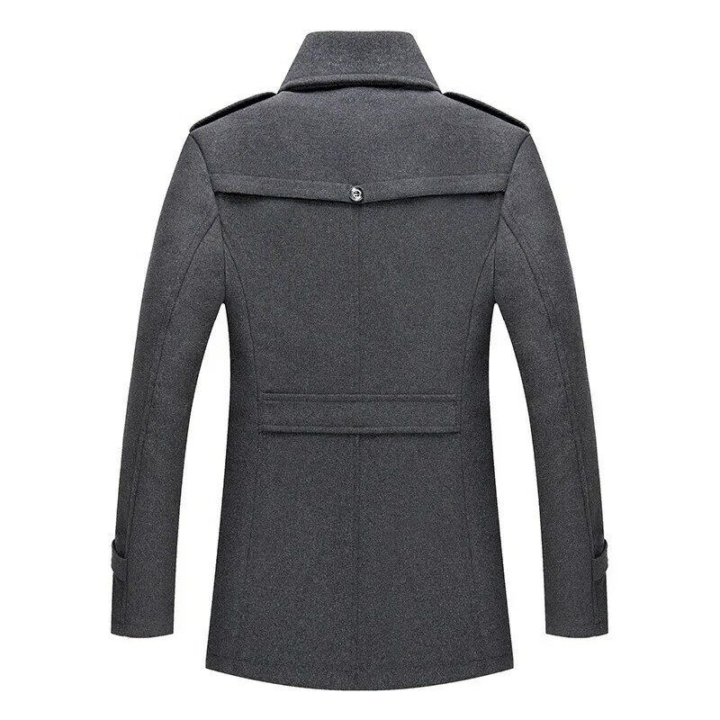 Gabardina larga y gruesa de lana para hombre, abrigo con cremallera y cuello doble, moda cálida, Otoño e Invierno