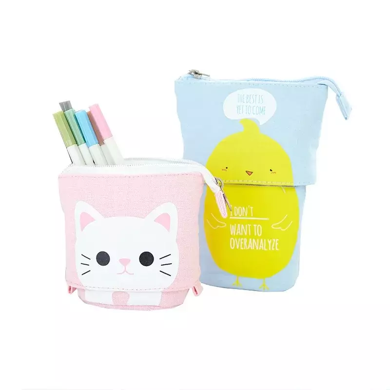 Lovely Cartoon Cat Telescopic Stand Stationery Bag Pencil Case Pouch Cosmetic Bags Storage Bag for Boys and Girls Gifts 2024