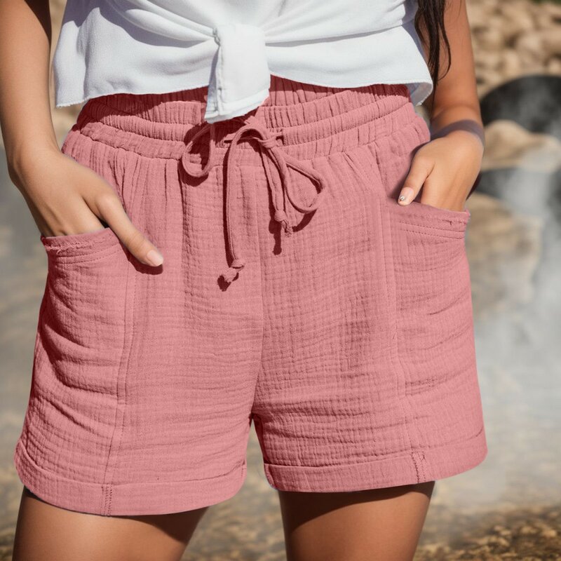 New Summer Cotton Linen Casual Shorts Women'S Straight Leg Casual Pants High Waist Sports Loose Shorts Casual Fashion Pants