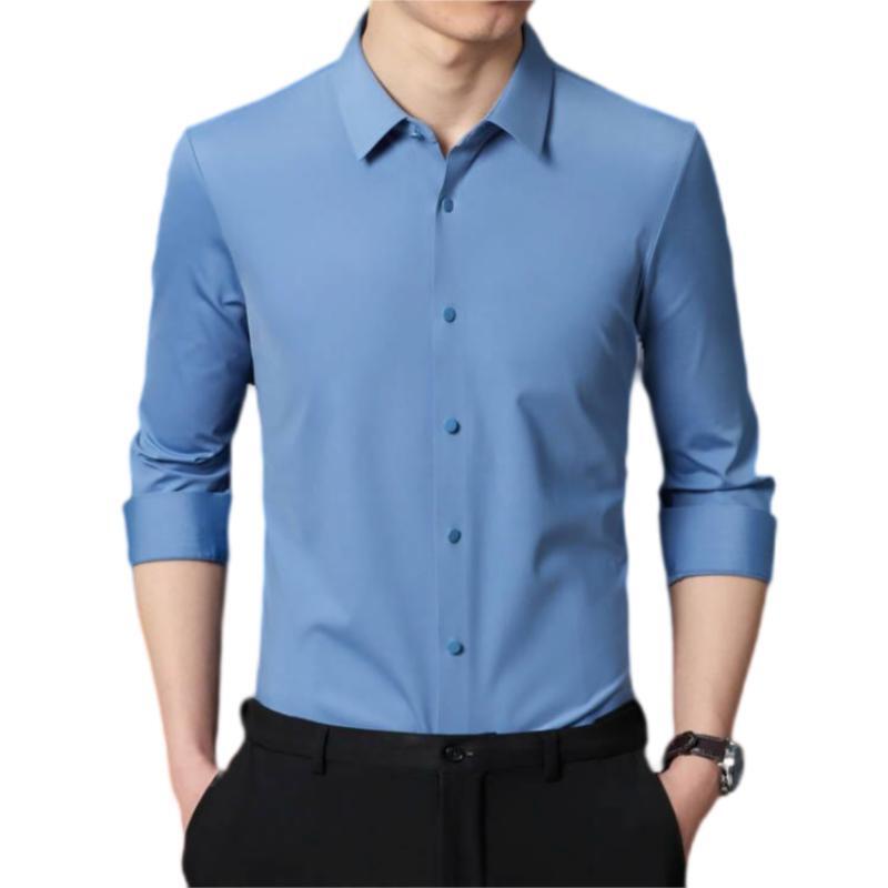 Оригинальная Осенняя новая рубашка из нейлона и спандекса, четырехсторонняя стрейчевая бесшовная рубашка для мужчин, роскошная свободная глажка, Повседневная деловая рубашка с защитой от морщин