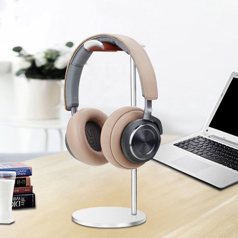 Rak berdiri Headphone melengkung logam kokoh Headset Gaming gantungan Earphone dengan alas Solid untuk tampilan meja, A