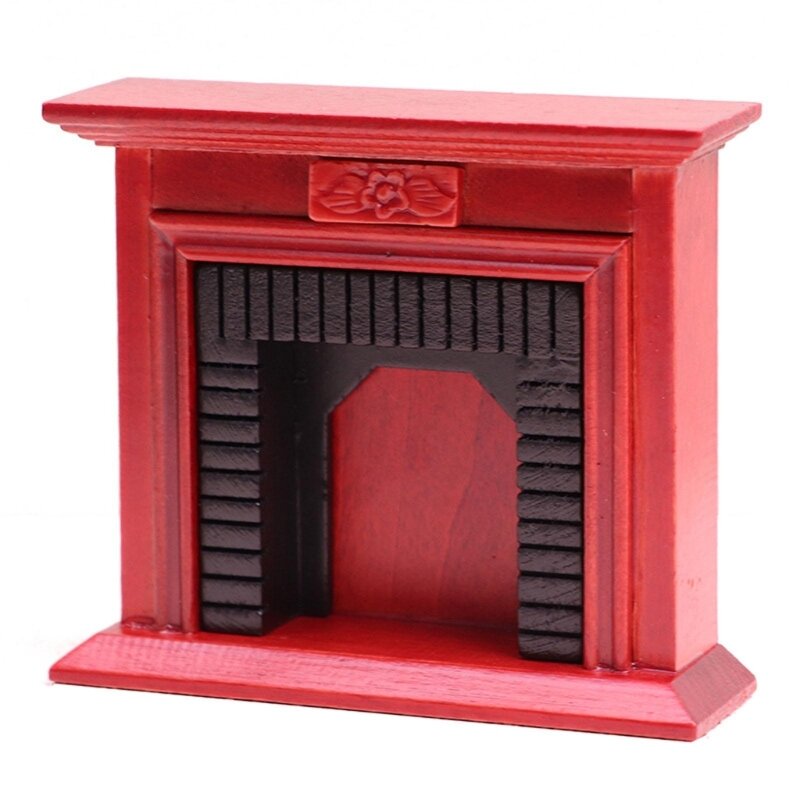 F19F Dollhouse Furniture Wooden- Dollhouse Toy Common Room Mini Fireplace Handmade Craft Fireplace Furniture