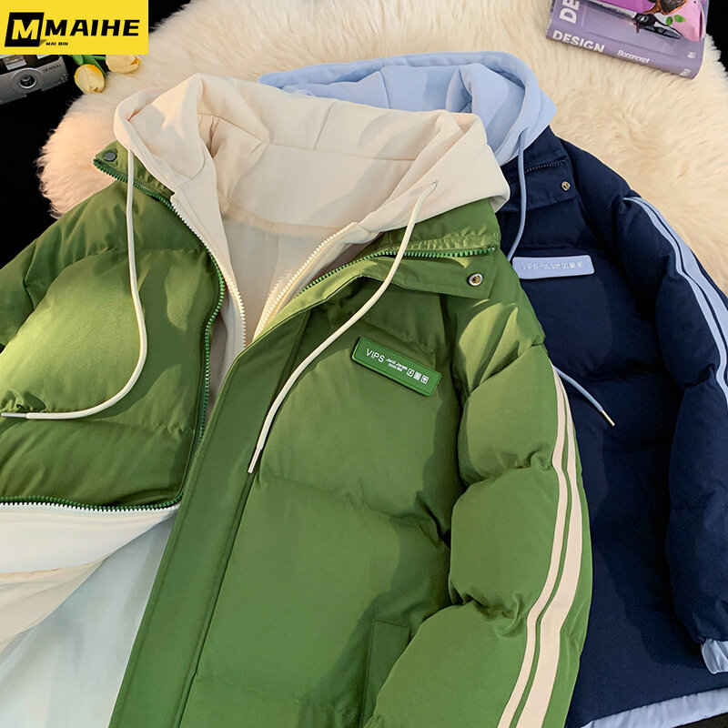 Chaqueta con capucha falsa para hombre y mujer, abrigo cálido a prueba de viento, versión coreana, acolchado grueso, ropa de invierno, novedad de 2023