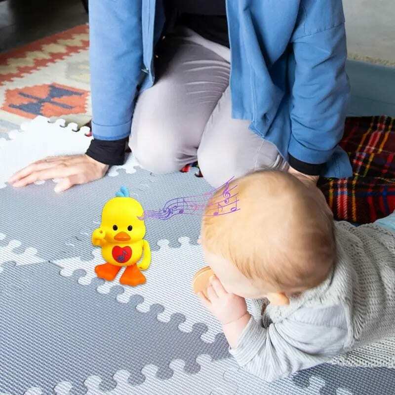 Pato amarelo ambulante com música e luzes, brinquedo de pato musical, flapping light up, pato dançante para bebê de 1 ano, interativo