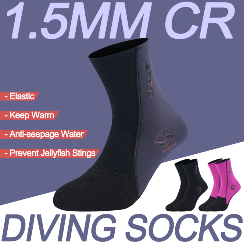 Chaussettes de plongée unisexes en néoprène CR, 1.5mm, 1 paire, bottes de surf, de natation, de sports d'eau chauds, longues chaussures de plage