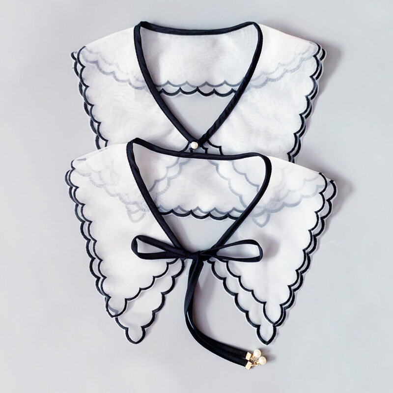 Doorschijnende Sjaal Pop Nep Kraag Europese En Amerikaanse Stijl Parel Decoratie Mode Chiffon Vrouwelijke Verwijderbare Valse Kraag