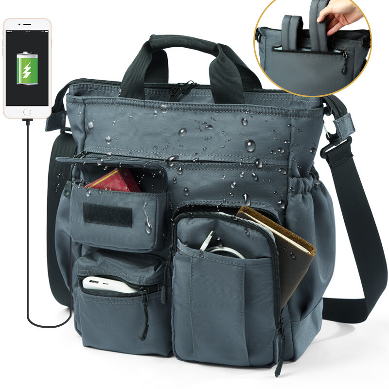 Borsa a tracolla multifunzione moda borsa a tracolla Casual da uomo d'affari valigetta da viaggio per porta USB maschile di grande capacità