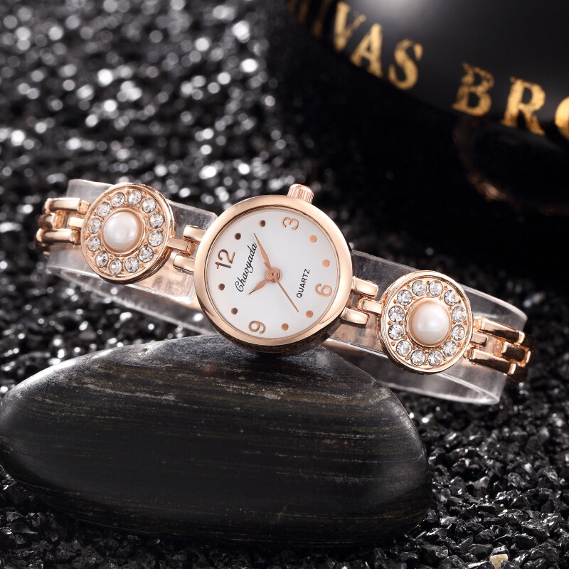 Relógio de pulso de quartzo feminino, pulseira de luxo, ouro e prata, mostrador pequeno, vestido, relógio casual, presente para senhoras, 2023, novo