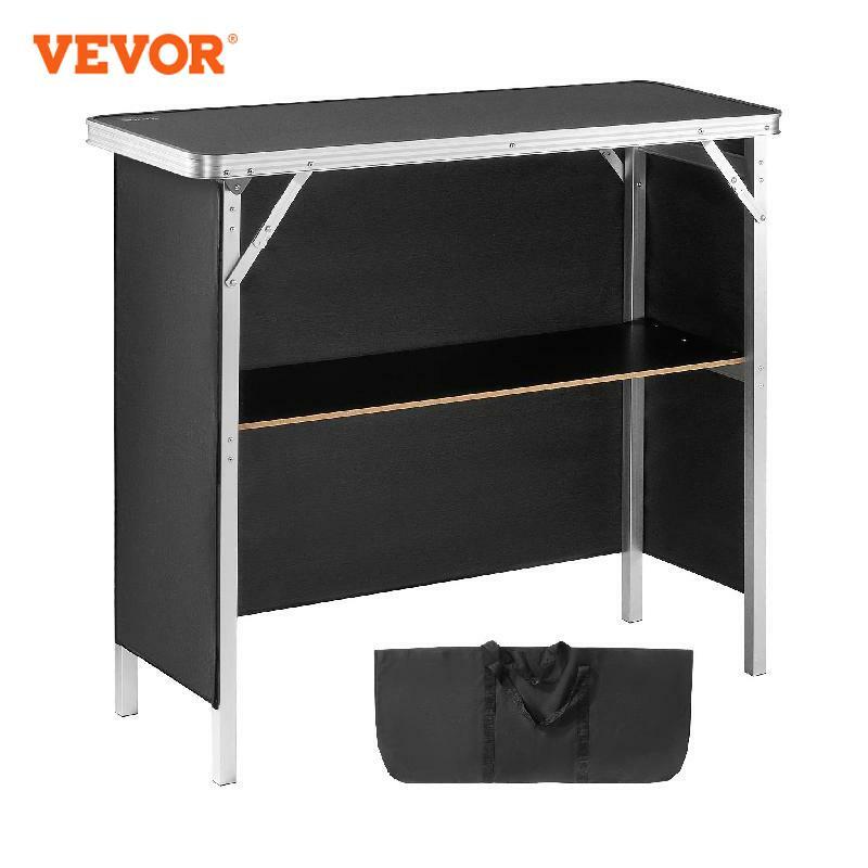 VEVOR Folding Portable Bar Table Tradeshow Podium Table for Party Picnic Exhibition Includes Carrying Case Storage Shelf & Skirt