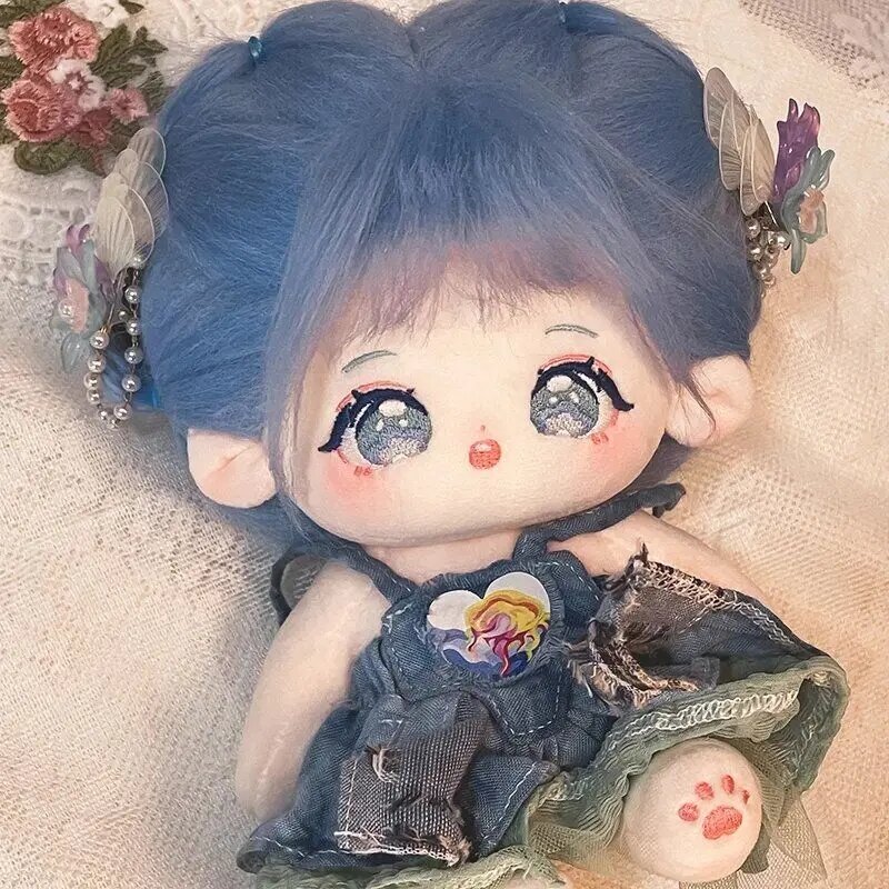 Ładna dziewczyna niebieskie włosy 20cm pluszowy lalki zabawki naga lalka pluszowy Cosplay 6034 prezent dla dzieci