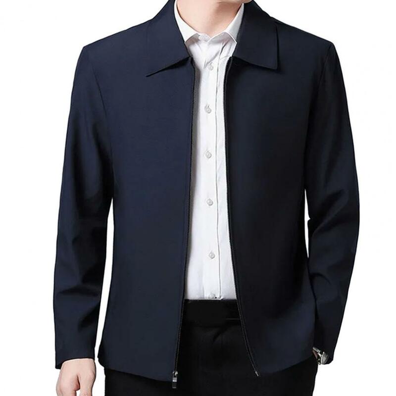 Мужская куртка среднего возраста, элегантный пиджак с лацканами и карманами на молнии, деловая или повседневная одежда, весна-осень