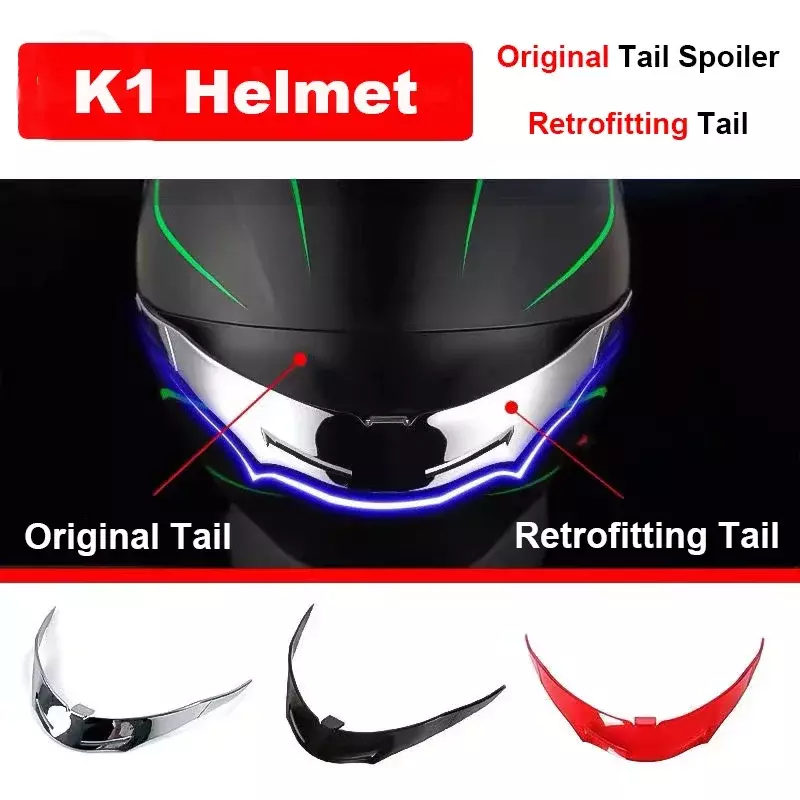 Universal motocicleta capacete cauda spoiler, remontagem grande cauda spoiler, acessórios de moto, K1, K3SV, K5S
