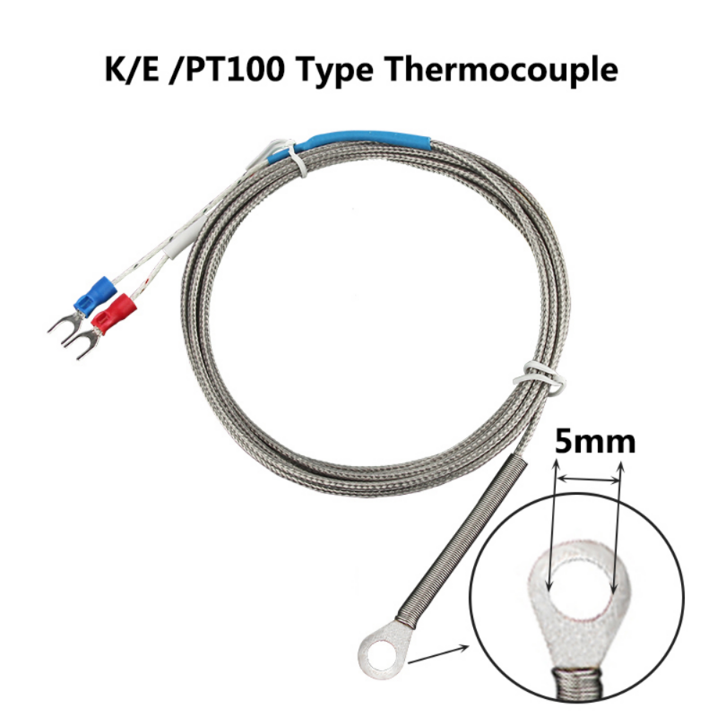 Sonda de Sensor de temperatura termopar tipo K/E/PT100, arandela de orificio de 5mm, Cable de 1-10M para sensor de temperatura Industrial 0 ~ 800 °C