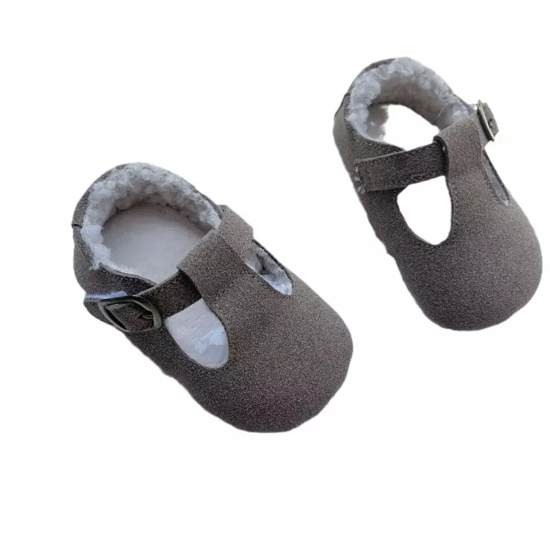 Sepatu jalan bayi, baru dipertebal Anti Slip katun hangat warna Solid sol lembut serbaguna nyaman