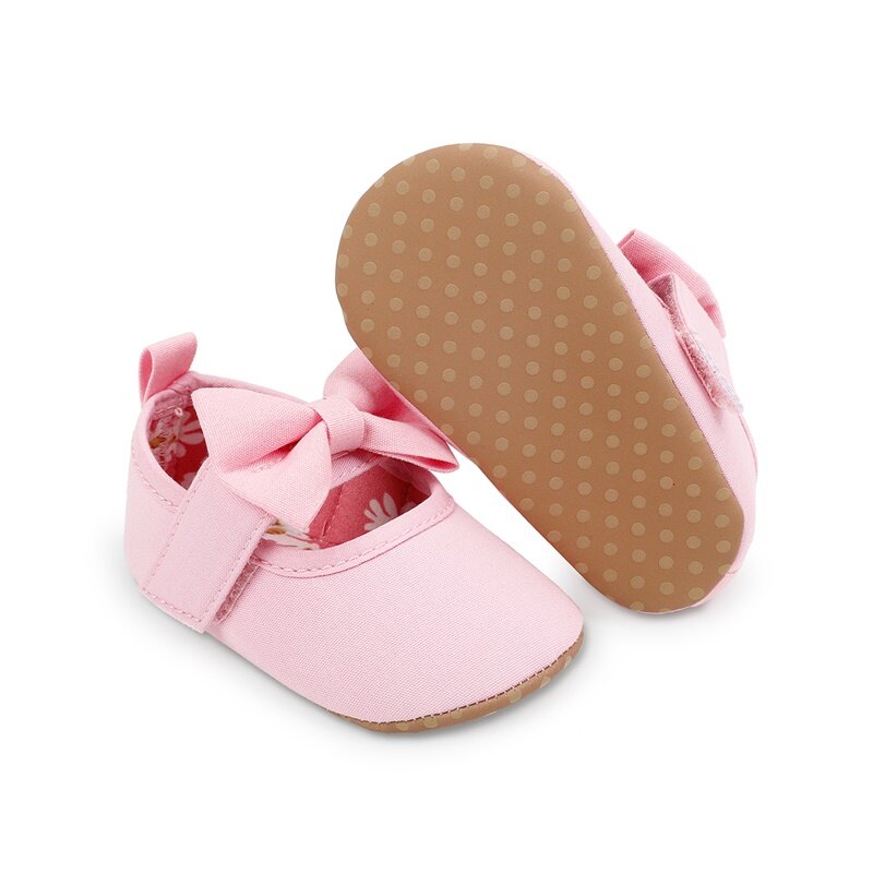 Sepatu putri untuk bayi perempuan, sandal selop gaun pernikahan antiselip, sepatu datar simpul kupu-kupu imut untuk bayi perempuan