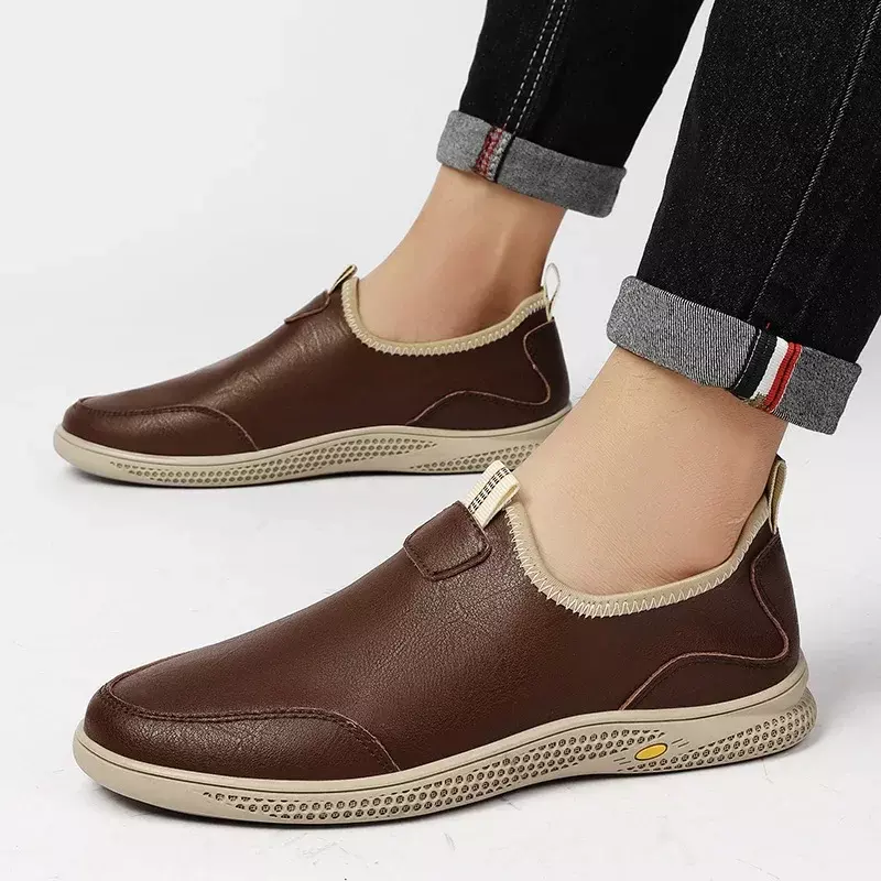 Men's Waterproof Leather Sneakers Soft Bottom Comfortable Low Top Business Shoes Casual Slip on Loafers Zapatillas Informales
