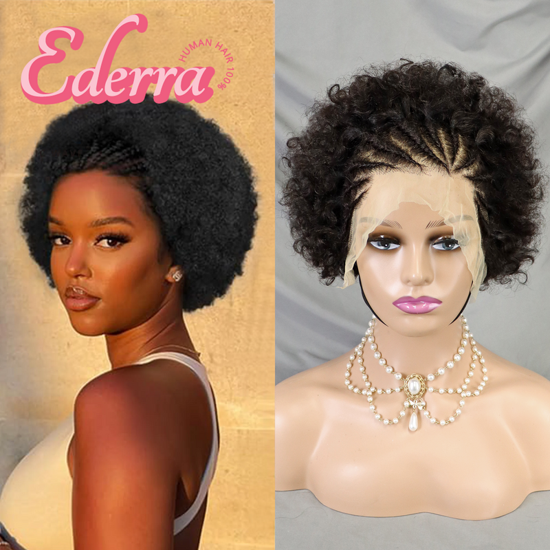 Nieuw Binnen 6 Inch Bouncy Krullend Pruik Afro Menselijk Haar Pruiken Met Vlechten Voor Zwarte Vrouwen 13X4 Lace Frontale 100% Braziliaanse Remy Haar