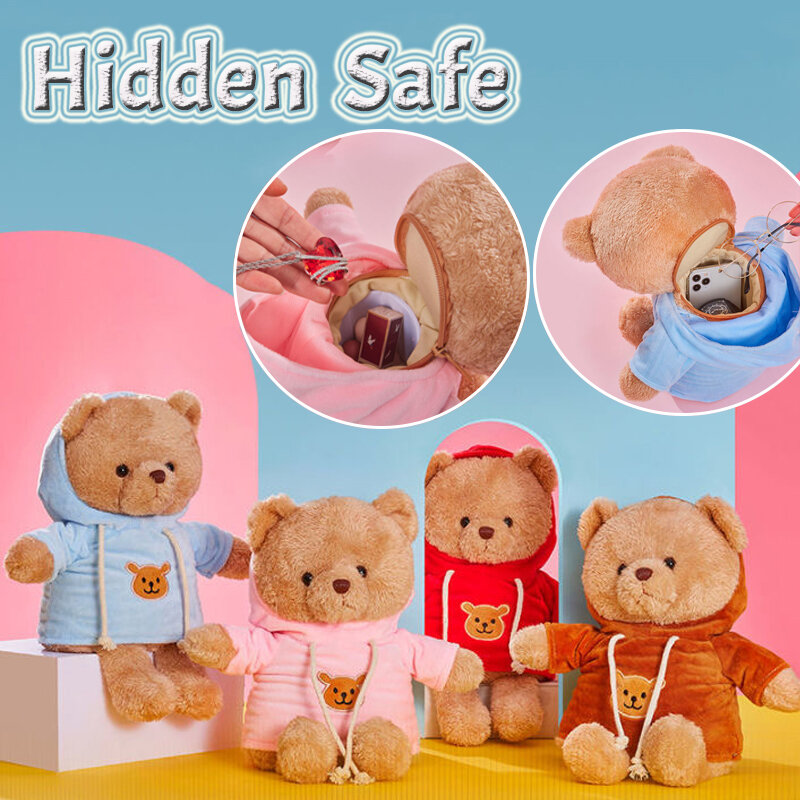 2024 NEW Plush Bear Hidden Safes Storage Safe Compartment Sight Secret Creative Gift for Money Jewelry Kids Removable Cap Doll