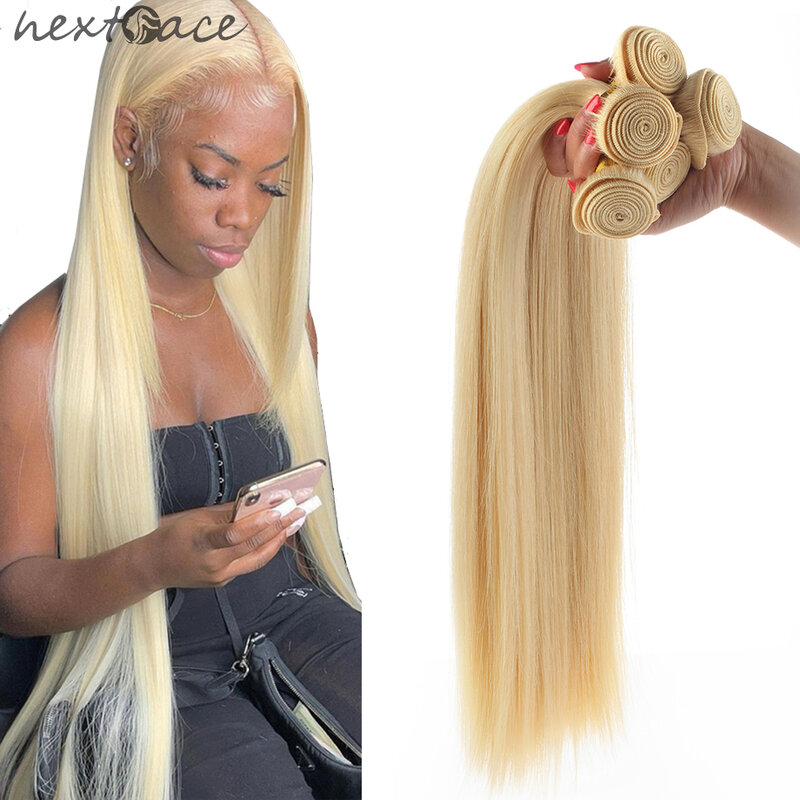 NextFace Peruaans blond haar Steil menselijk haarbundels #613 Honingblond haarbundels Lang blond haarbundels 12-40 inch