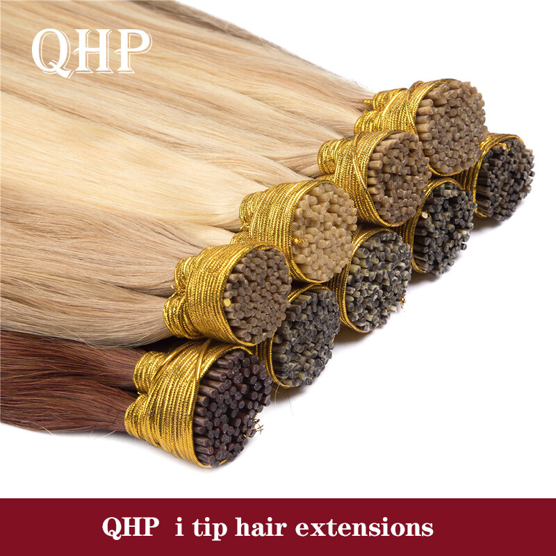 Extensions de cheveux humains droites I-Tip, vrais cheveux naturels, capsule KerBrian, brun et blond, document 12-26 po, 50 pièces par ensemble
