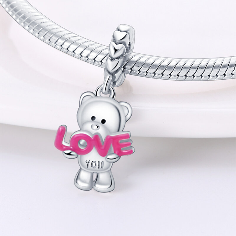 Fit Pandora 925 Original Bracelet 925 Sterling Silver Cute Pink Koala Rabbit Heart Zircon Charms Beads Fine DIY Jewelry 2023 New