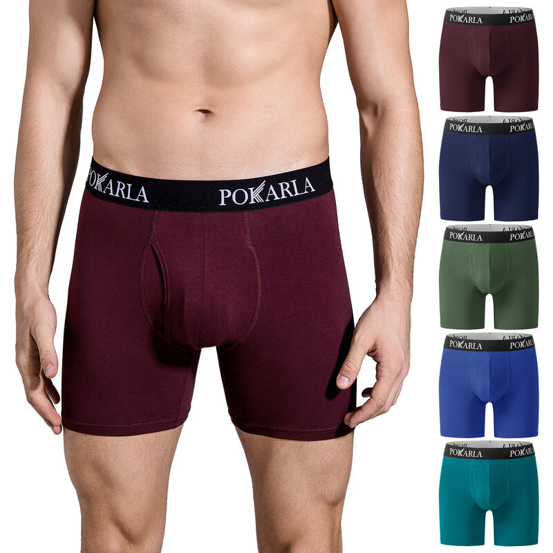 Potkarla-男性用コットンボクサーショーツ,オープンブリーフ,ソフト,通気性,セクシーな下着,伸縮性のあるパンティー,5個