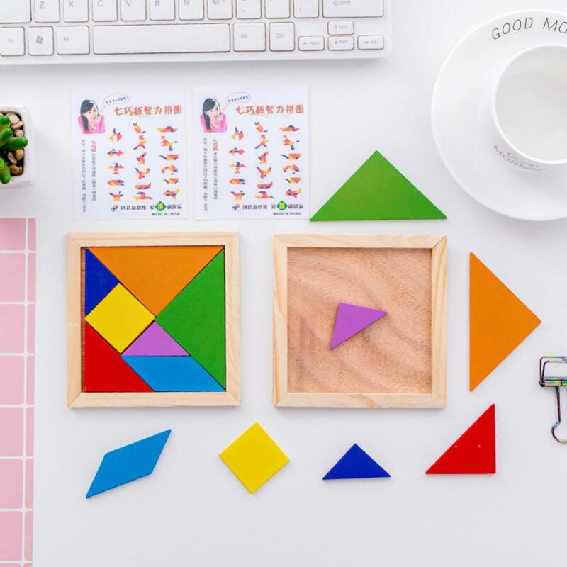 Edukacyjne dla dzieci kolorowe drewniane Puzzle zabawki geometryczne tangramy Puzzle zabawki dla dzieci wczesna zabawka edukacyjna Puzzle