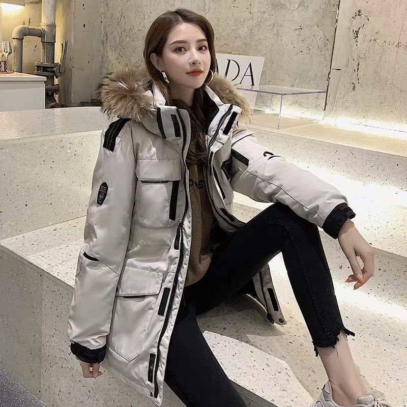 Fashion Hooded Real Fur Collar Down Jacket Men And Women The Same Thick Winter Outdoor Snow Coat Couple Tooling Oversized Jacket