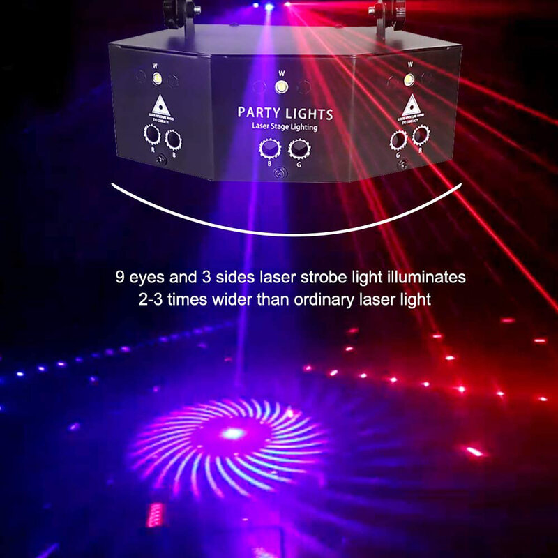 9 obiektywów laserowe oświetlenie sceniczne skanowanie światła LED 9-Eye RGB DMX skaner projektor kolorowy pasek KTV laserowe oświetlenie sceniczne Disco