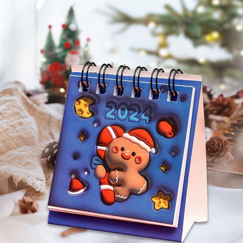 2024 Cartoon 3d Vision Kerst Mini Desk Kalender Santa Claus Peperkoek Man Tafel Kalender Dagelijks Wekelijks
