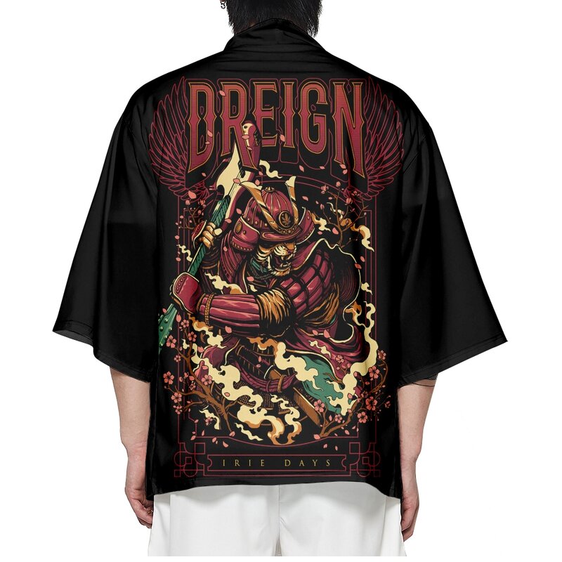 Кардиган с принтом, топы, модные пляжные рубашки, Традиционная японская самурайская хаори