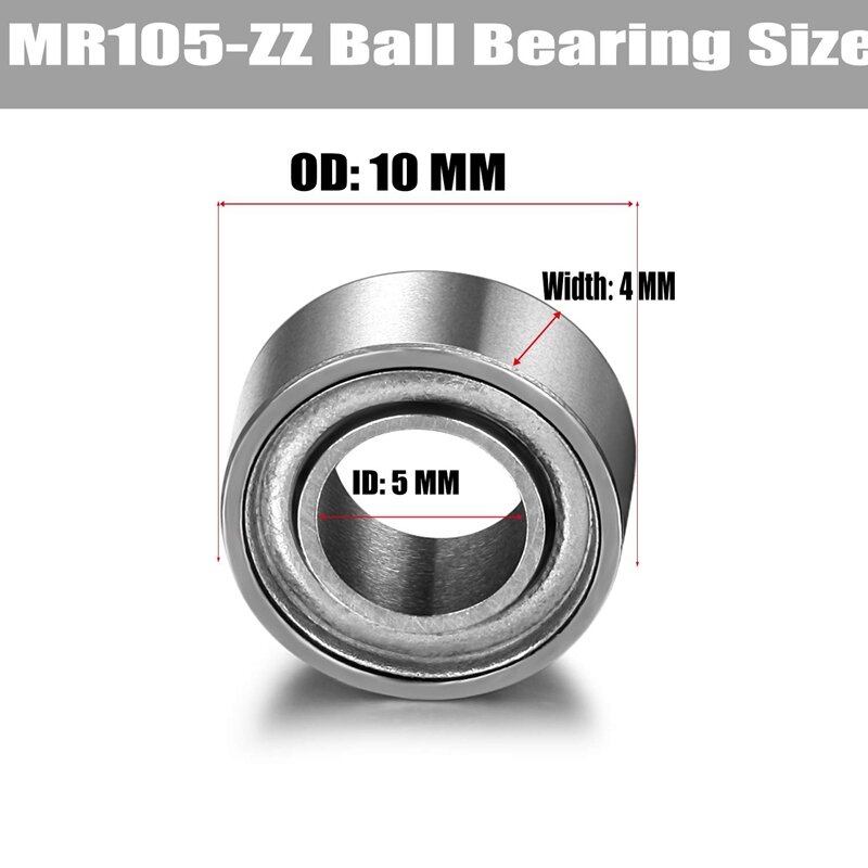 MR105-ZZ 베어링, 금속 차폐 볼 베어링, 레이디얼 볼 베어링, 양면 5x10x4mm, 20 개