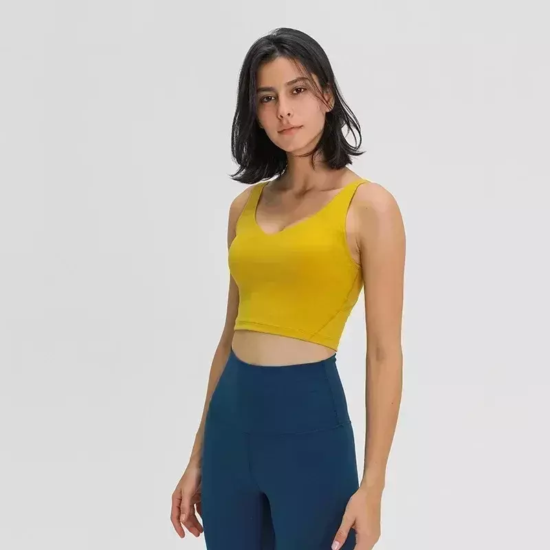 Lemon Women's Sports Vest Built-in Chest Pad Fitness Running High Elastic Breathable Bra Deep U Back push-up Yoga Top Underwear