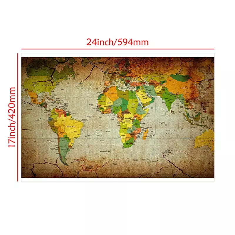 Map of The World 59*42cm Posters and Prints Non-woven Canvas Painting Living Room Home Decoration School Teaching Supplies