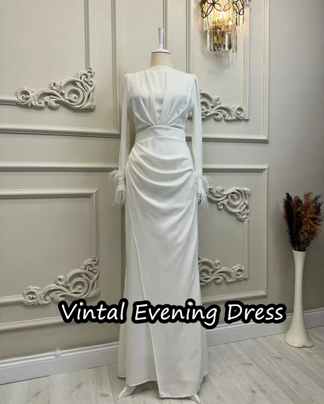 Vindal syrena suknia wieczorowa elegancka z krepy z falbanami Empire suknie balowe z długimi rękawami dekolt z dekoltem dla kobiety 2024