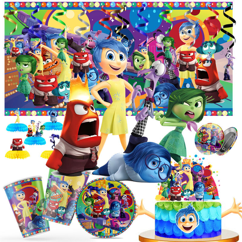 Disney Cartoon Birthday Party Decorations Inside Out  Theme Honeycomb Cup Plate Background Tableware Supplies For Baby Shower