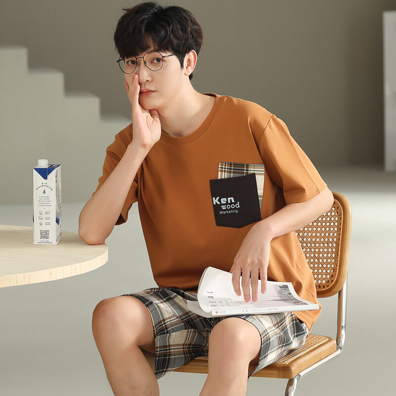 Koreaanse Katoenen Homewear Voor Jonge Jongens Zomer Korte Mouwen Slaaptop Shorts Nachtkleding Heren Casual Loungewear Hombre Pijamas