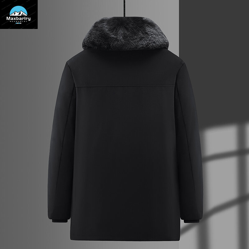 2023 Nieuwe Heren Lange Donsjack Luxe Winterjas Mode Plus Size Afneembare Lamswol Kraag Winddicht Warm Parka Heren 8xl