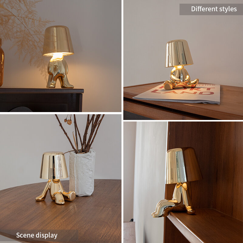 Little Golden Man Table Lamp Rechargeable Led Night Light Decorative Atmosphere Bedside Thinker Lamps
