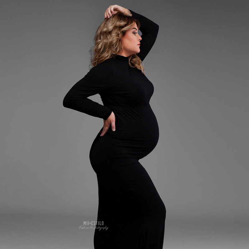 Mutterschaft Fotografie Kleid Sexy Modische Schwarz Stretch Baumwolle Bodenlangen Kleid Baby Duschen Pregnancyphoto Schießen Kostüm