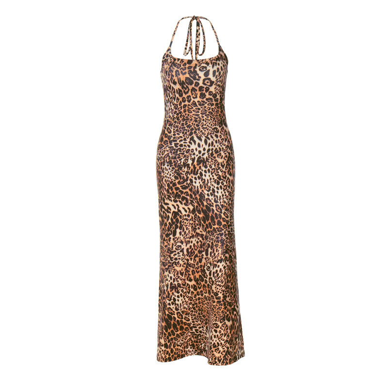 Женское платье с открытой спиной и леопардовым принтом, на шнуровке