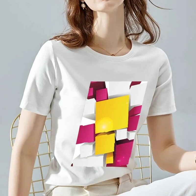 Street Fashion Damen T-Shirt weiß klassische Gänseblümchen 3D-Muster Druck T-Shirt Top O-Ausschnitt Damen Jugend Pendler All-Match-Tops