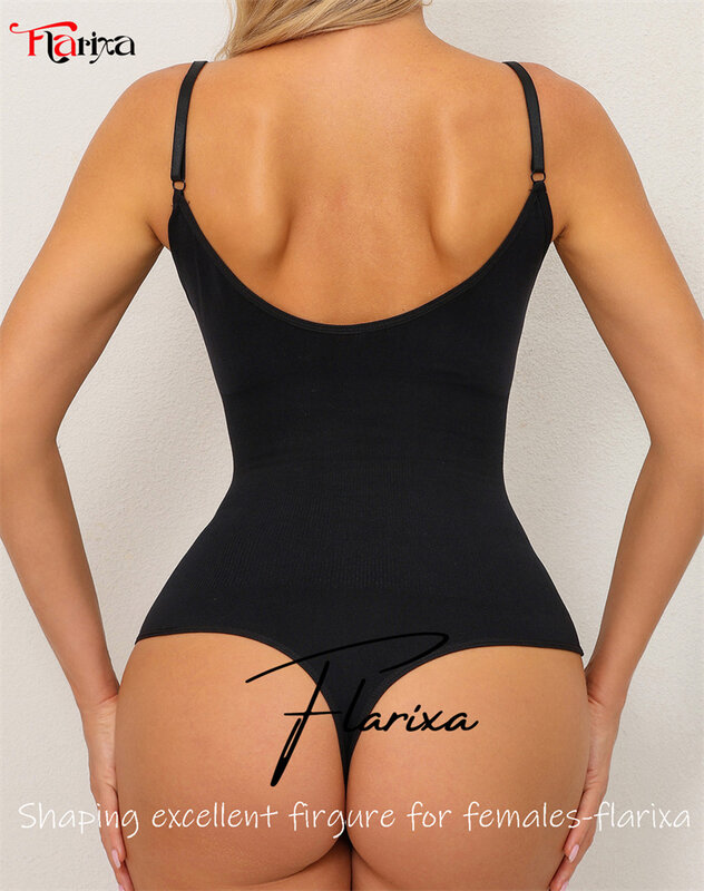 Flarixa Seamless Shapewear Bodysuit for Women Faja Full Body Shaper Thong Soft Body Shaping Sculpting Breast Slimming Underwear