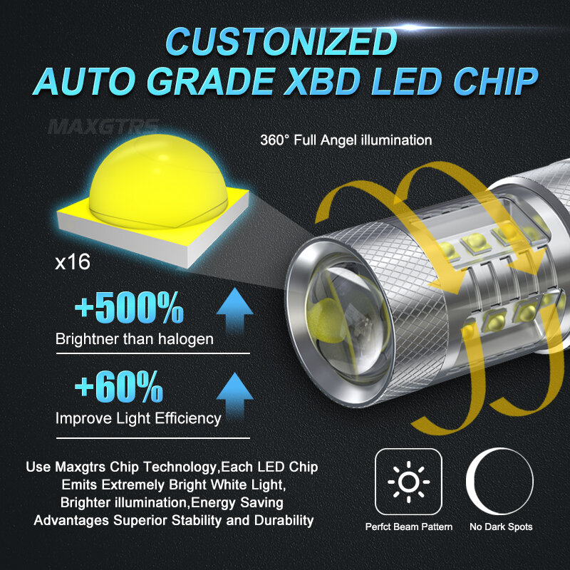 XBD LED 자동차 후진 전구, 2x 고출력 S25 1156 BA15S P21W 7440 W21W 80W 칩, 백업 후진 램프 라이트, 화이트 레드 옐로우