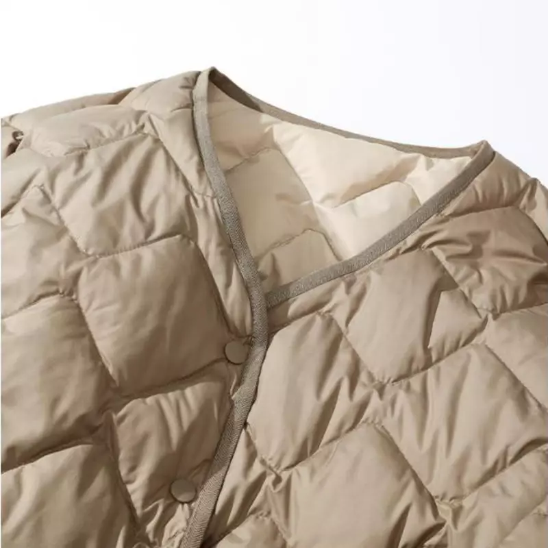 Mantel bulu angsa wanita, jaket berlapis kasual Mode Ultra tipis hangat pendek Parker besar Musim Dingin 2024 E45