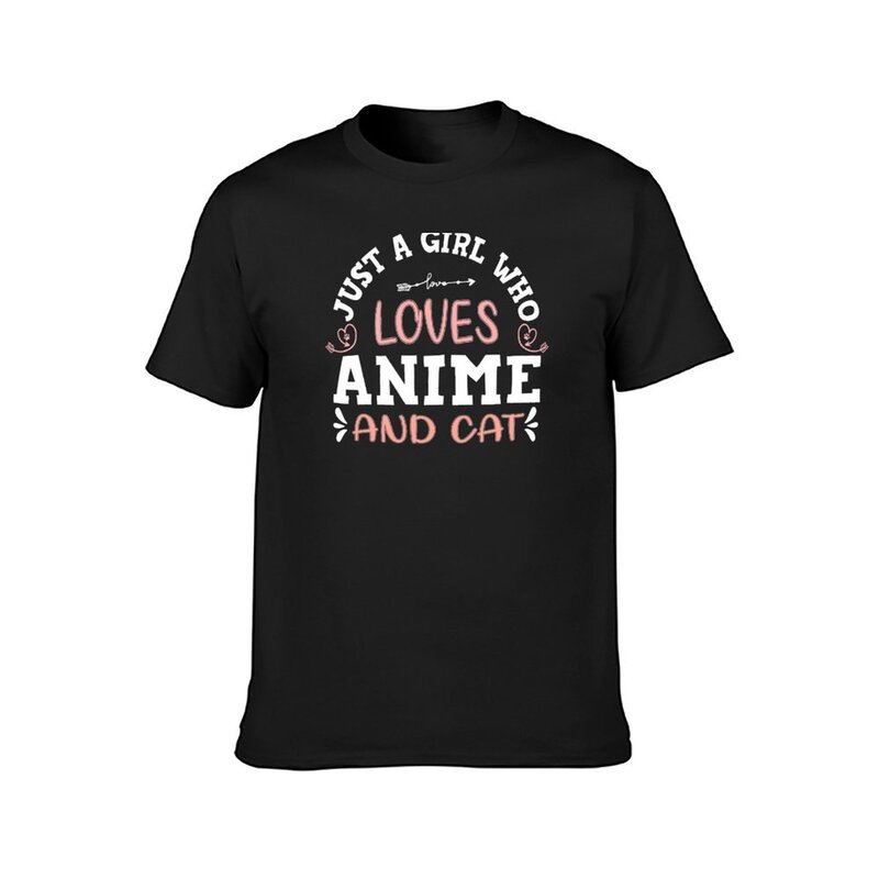 Nur ein Mädchen, das Anime und Katze liebt, Geschenk für Anime und Katzen liebhaber Mädchen T-Shirt Grafiken koreanische Mode Männer Kleidung