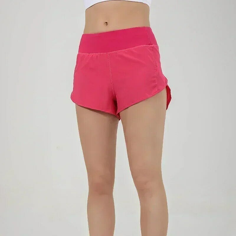 Lemon celana pendek olahraga wanita, bawahan ritsleting belakang dengan Liner lari pendek latihan Gym latihan olahraga pakaian olahraga