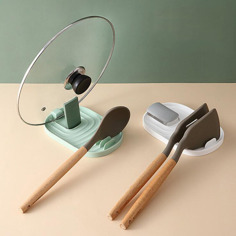 Pot Lid Holder Soup Spoon Shovel Pan Covers Stand Holder Kitchen Utencil Spoons Rest Platic Organizer Rack